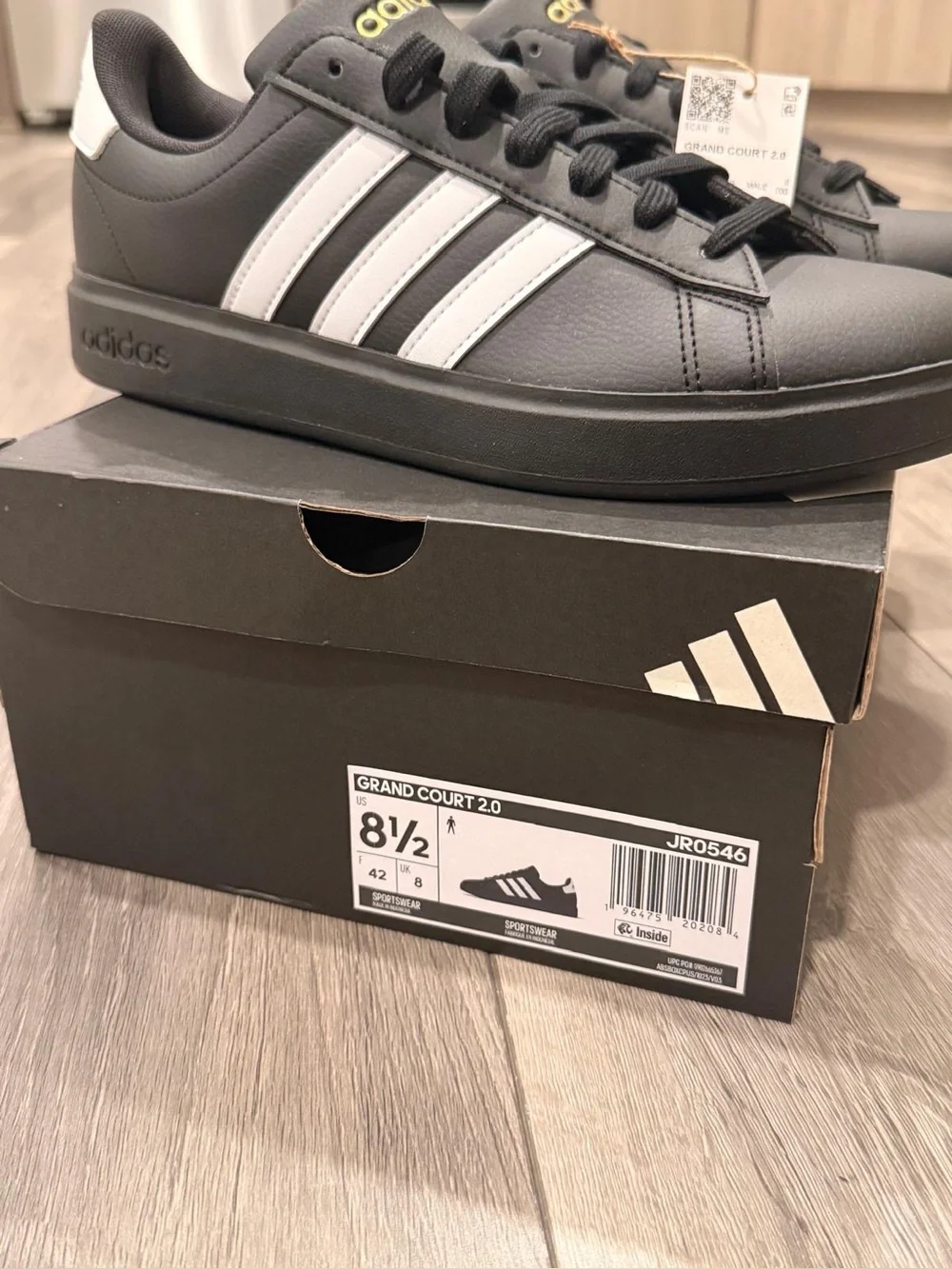 adidas court vantage Black Sneakers with White Stripes and Gold Logo